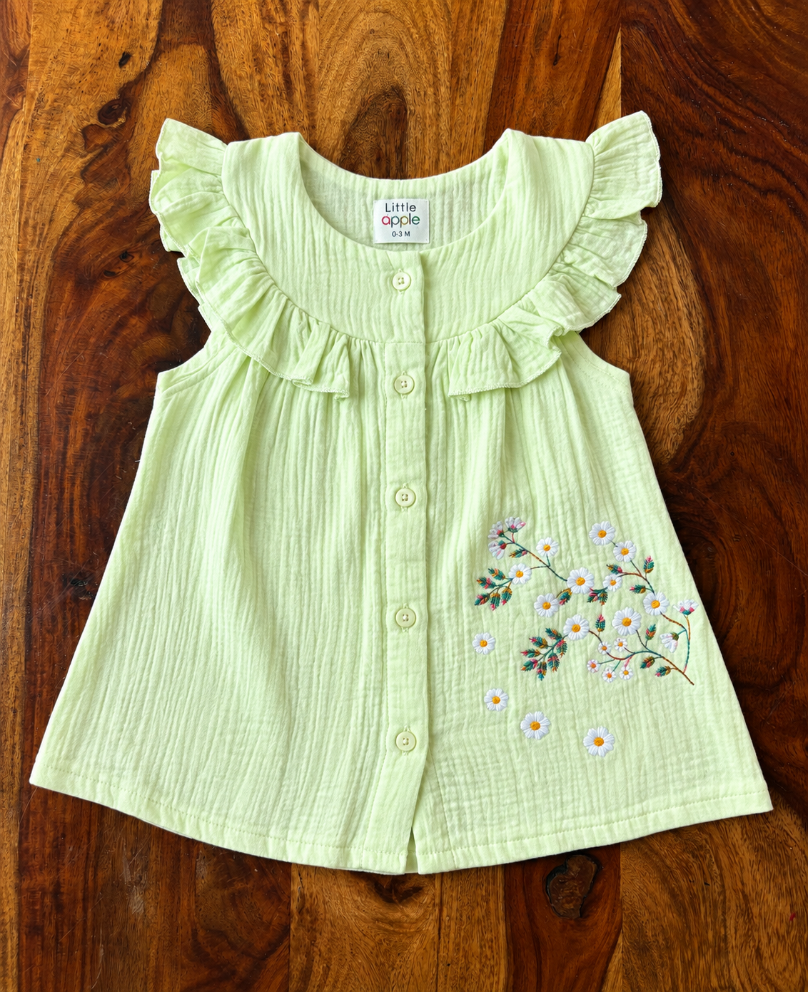 Muslin Cotton Floral Embroidered Ruffle Frock