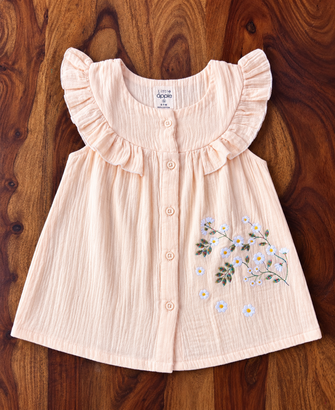 Muslin Cotton Floral Embroidered Ruffle Frock