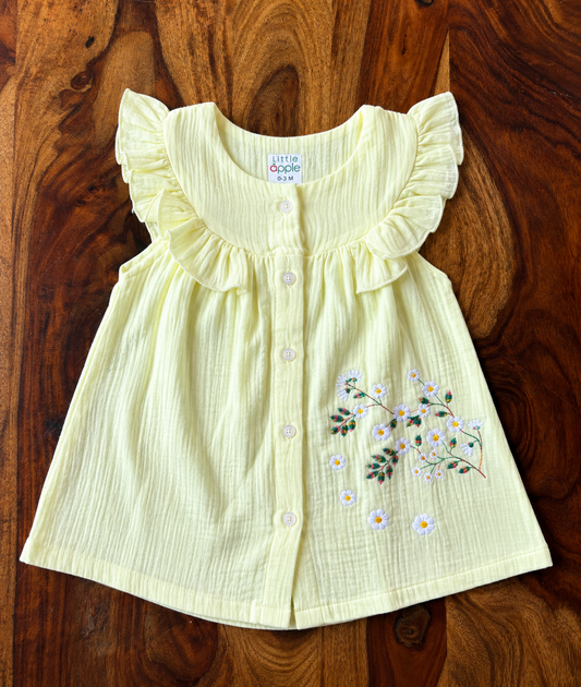 Muslin Cotton Floral Embroidered Ruffle Frock