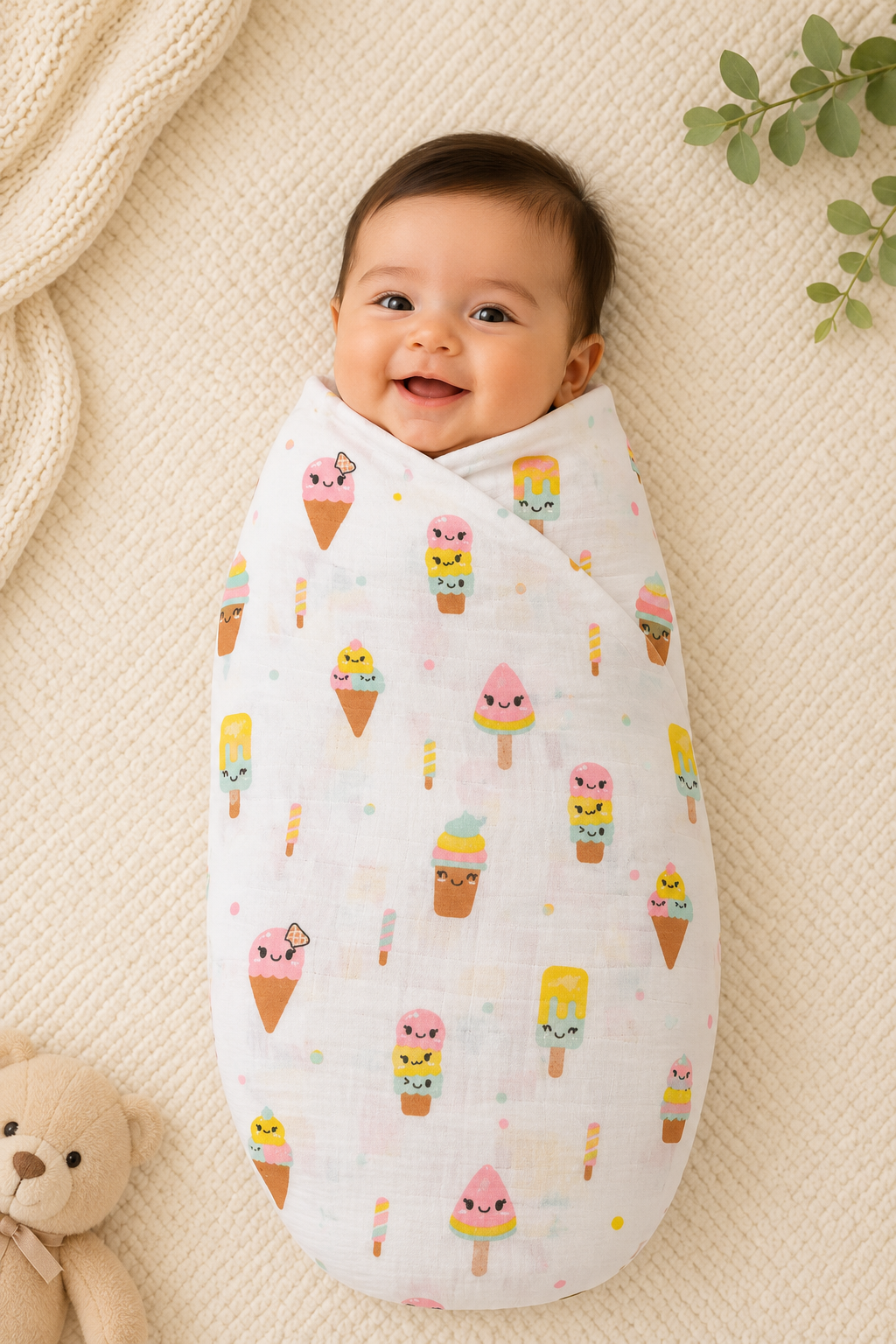 Pure Organic Muslin Swaddle 100 * 100 cm