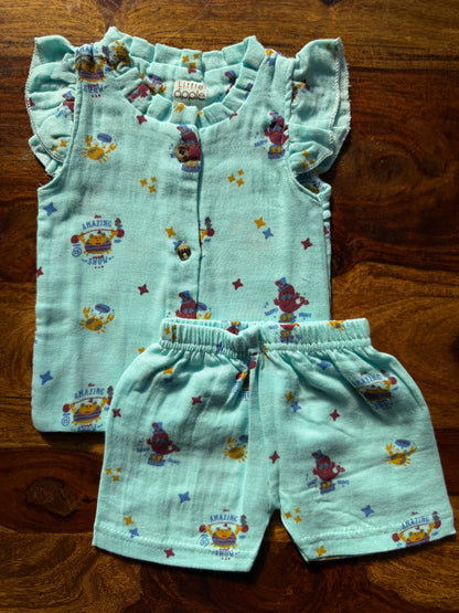 Organic Muslin Frill Neck Top set