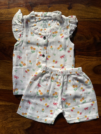 Organic Muslin Frill Neck Top set