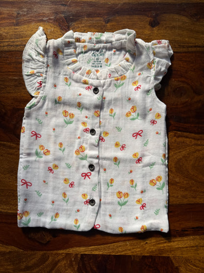 Organic Muslin Frill Neck Top set
