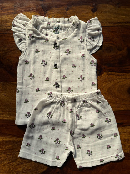 Organic Muslin Frill Neck Top set