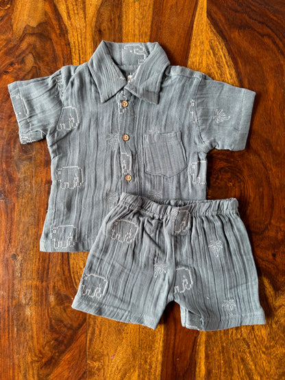 Muslin Collared Crinkled Co-Ord Set