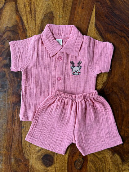 Muslin Collared Crinkled Co-Ord Set