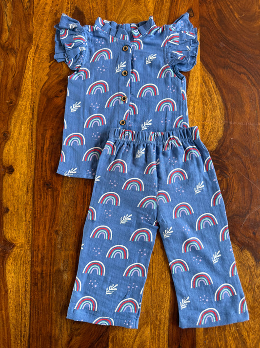 Muslin Frill Top with Palazzo Pant set