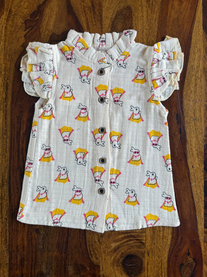 Muslin Frill Top with Palazzo Pant set