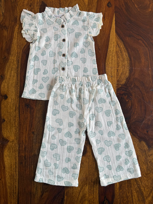 Muslin Frill Top with Palazzo Pant set