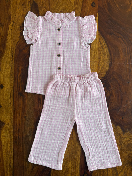Muslin Frill Top with Palazzo Pant set