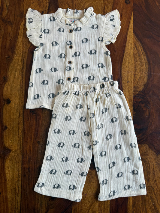 Muslin Frill Top with Palazzo Pant set